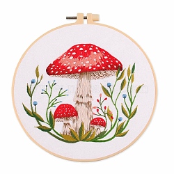 Mushroom Pattern Embroidery Starter Kits, including Embroidery Fabric & Thread, Needle, Embroidery Hoop, Instruction Sheet, White, 1mm, 14 colors(DIY-Z023-01C)