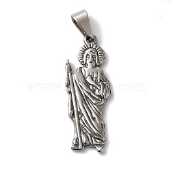 Non-Tarnish 304 Stainless Steel Pendants, Saint Jude Charms, Religion, Stainless Steel Color, 33.5x12.5x2mm, Hole: 8x4mm(STAS-L081-037P)