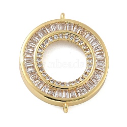 Rack Plating Brass Clear Cubic Zirconia Ring Connector Charms, Long-Lasting Plated, Cadmium Free & Lead Free, Real 18K Gold Plated, 22x18.5x3mm, Hole: 0.8mm(KK-A234-075G)