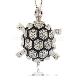 Platinum Plated Alloy Enamel Rhinestone Animal Big Pendants, Tortoise Necklace Big Pendants, Crystal, 55x40x15mm, Hole: 4x6mm(RB-J269-01P)