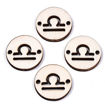 Unfinished Natural Poplar Wood Links Connectors, Laser Cut, Flat Round with Constellation, Libra, 19.5x2.5mm, Hole: 2mm