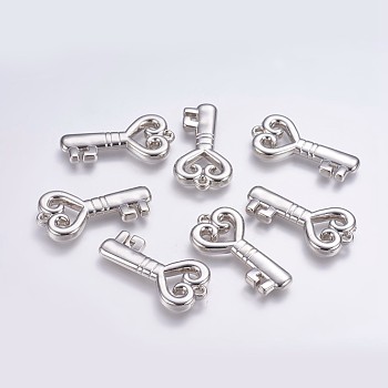 CCB Plastic Pendants, Heart Key, Platinum, 46x24x5.5mm, Hole: 2.5mm