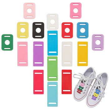 36Pcs 18 Style PVC Shoelace Buckles, Shoelace Decoration, Rectangle, Mixed Color, 25~40x16~17x2~3mm, Hole: 2.5~12.5mm, 2pcs/style