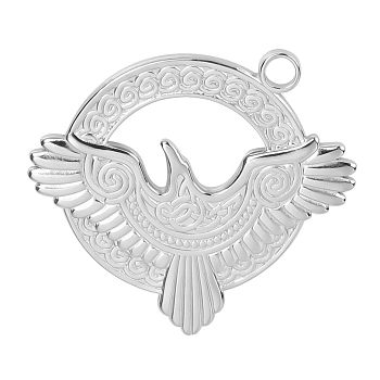 201 Stainless Steel Pendants, Flat Round with Eagle Charm, Stainless Steel Color, 31x29x2mm, Hole: 2mm