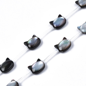 Natural Black Lip Shell Beads Strands, Cat, 8x10x3~4mm, Hole: 0.5~0.6mm, about 20pcs/strand, 16.30 inch~17.52 inch(41.4cm~44.5cm)