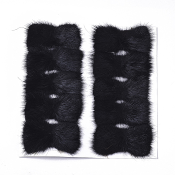 Faux Mink Fur Rectangle Decoration, Pom Pom Ball, for DIY Bowknot Hair Accessories Craft, Black, 11.3~12x5.5~6cm, about 10pcs/board