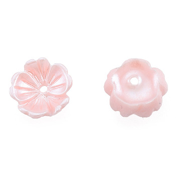 Resin Imitation Pearl Bead Caps, 5-Petal, Flower, Pink, 7.5x8x2.5mm, Hole: 1mm
