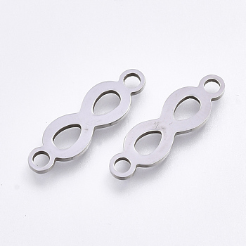 Tarnish Resistant 201 Stainless Steel Links connectors, Laser Cut Links, Infinity, Stainless Steel Color, 20x6x1mm, Hole: 1.5mm