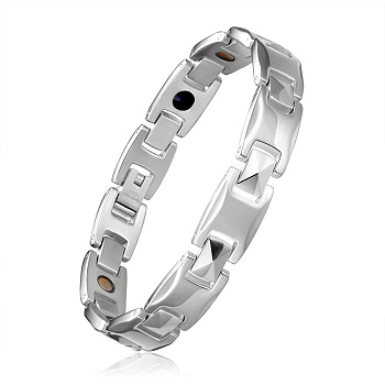 SHEGRACE Stainless Steel Panther Chain Watch Band Bracelets, with Watch Band Clasps, Stainless Steel Color, 8-1/4 inch(21cm)