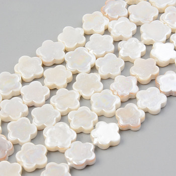 Electroplate Natural Freshwater Shell Beads Strands, Flower, Seashell Color, 10.5x11x3mm, Hole: 0.8mm, about 35pcs/strand, 14.84 inch~14.96 inch(37.7cm~38cm)es(37.7cm~38cm)
