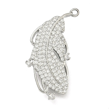 Feather Brass Micro Pave Cubic Zirconia Enhancer Shortener Bails, Hinged Pendant Bails, with Loop, Platinum, 30.5x14x6.5mm, Hole: 1.4mm