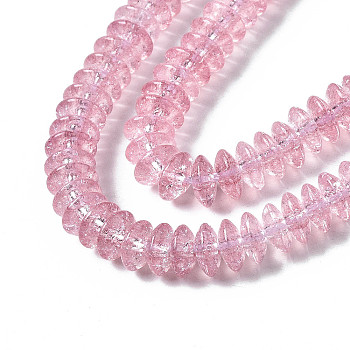 Crackle Glass Beads, Dyed & Heated, Rondelle, Pale Violet Red, 6x3.5mm, Hole: 1.2mm, about 147pcs/strand, 15.23 inch(38.7cm)