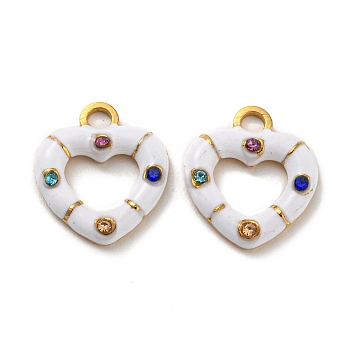 304 Stainless Steel Pendants, with Glass and Enamel, Real 18K Gold Plated, Heart Charm, White, 15x13x3mm, Hole: 2mm