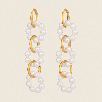 304 Stainless Steel Round Ring Hoop Earrings, with Imitation Pearl, Real 18K Gold Plated, 70x16mm