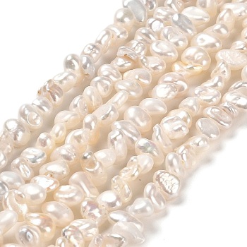 Natural Keshi Pearl Beads Strands, Cultured Freshwater Pearl, Baroque Pearls, Nuggets, Linen, 4~5x4~5x2.5~3.5mm, Hole: 0.7mm, about 88~95pcs/strand, 13.58''~14.17''(34.5~36cm)