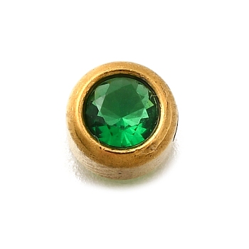 304 Stainless Steel Beads,  Real 18K Gold Plated, Round, Green, 6x4mm, Hole: 1.2mm