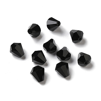 Glass Imitation Austrian Crystal Beads, Faceted, Diamond, Black, 10x9mm, Hole: 1mm