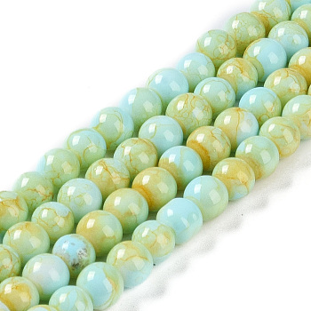 Baking Paint Glass Bead Strands, Round, Light Cyan, 6mm, Hole: 1mm, about 145~147pcs/strand, 32.28~32.68''(82~83cm)