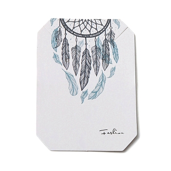 100Pcs Woven Web/Net with Feather Print Paper Jewelry Display Cards, for Earrings and Necklaces Display, Rectangle, 8x5.7x0.05cm