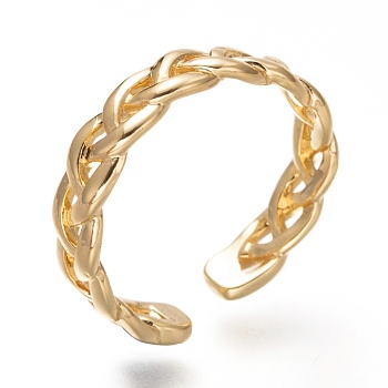 Brass Cuff Rings, Open Rings, Weave, Real 18K Gold Plated, US Size 5, Inner Diameter: 16mm
