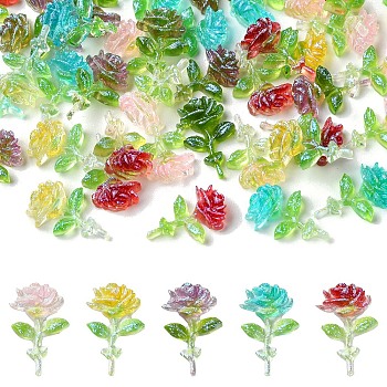 50Pcs 5 Colors Transparent Resin Decoden Cabochons, Glitter Flower, Mixed Color, 11.5x7.5x3.5mm, 10pcs/color