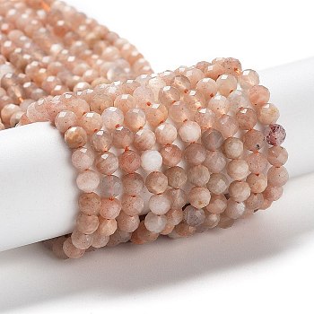 Natural Peach Moonstone Beads Strands, Faceted, Round, 3mm, Hole: 0.6mm, about 115pcs/strand, 15''(38.1cm)