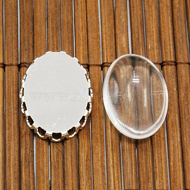 Supports laiton cabochon et cabochons en verre ovales claires et transparentes pour la fabrication de bijoux bricolage(KK-MSMC015-14S-RS)-4