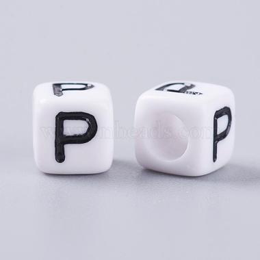 Letter P White Cube Letter Acrylic Beads for Name Jewelry Making(X-PL37C9308-P)-2