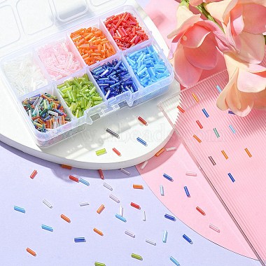 96G 8 Colors Transparent Colours Rainbow Glass Bugle Beads(SEED-YW0002-34)-5