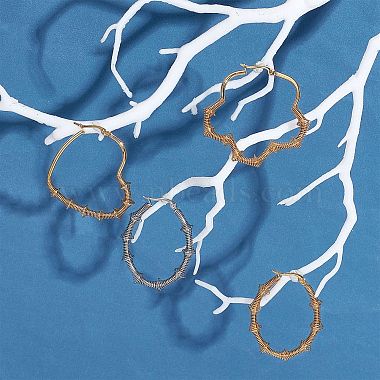 Unicraftale 6 Pairs 6 Style Heart & Flower & Oval 304 Stainless Steel Wire Wrapped Hoop Earrings(EJEW-UN0001-84)-3
