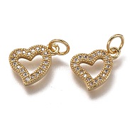 Brass Micro Pave Clear Cubic Zirconia Charms, Cadmium Free & Lead Free, Long-Lasting Plated, Heart, Golden, 9x12x2mm, Hole: 3mm(ZIRC-B002-60G)