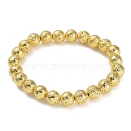 Electroplated Natural Lava Rock Beads Stretch Bracelets, Long-Lasting Plated, Round, Golden Plated, 2-1/4 inch(5.6cm), Bead: 8.5~9mm(BJEW-G623-01G-8mm)