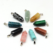 Pencil Natural & Synthetic Mixed Stone Point Pendants, with Platinum Tone Brass Findings, Mixed Color, 26x8x8mm, Hole: 6x2mm(G-R220-28)