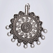 Tibetan Style Alloy Chandelier Components Links, Flat Round, Antique Silver, 42x39.5x3.5mm, Hole: 2mm and 4mm(TIBE-F025-20AS)