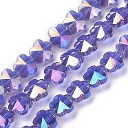 Electroplate Glass Beads Strands, Faceted, Flower, AB Color Plated, Medium Purple, 9.5~10x6~6.5mm, Hole: 1mm, about 25pcs/strand, 9.25 inch(23.5cm)(EGLA-J148-A-AB03)