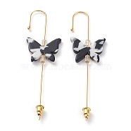 Brass Ear Wrap Crawler Hook Earrings, with Cellulose Acetate(Resin) and Ear Nuts, 
Butterfly, Golden, Black, 71.5mm, Pin: 0.8mm(EJEW-B003-01G-A)