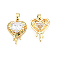 Brass Pave Cubic Zirconia Pendants, Heart Charms, Real 18K Gold Plated, Nickel Free, Clear, 17.5x13.5x5mm, Hole: 2.5x4mm(KK-N233-397)