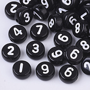 Opaque Acrylic Beads, Flat Round with Number, Black, 7x3.5mm, Hole: 1.2mm, about 4000pcs/500g.(SACR-R243-01)