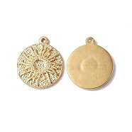 Ion Plating(IP) 304 Stainless Steel Pendants, Textured, Flat Round with Sun Charm, Real 18K Gold Plated, 17.5x15x2mm, Hole: 1mm(STAS-C066-08G)