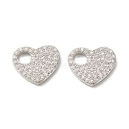 Brass Micro Pave Cubic Zirconia Charms, Lead Free & Cadmium Free, Heart, Real Platinum Plated, 12.5x14x2mm, Hole: 4mm(KK-G405-04P-RS)