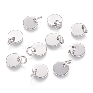 304 Stainless Steel Charms, Stamping Blank Tag, with Jump Rings, Flat Round, Stainless Steel Color, 8x0.7mm, Hole: 3.5mm(STAS-I124-01C-P)