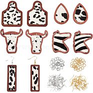 Olycraft DIY Cow Pattern Earring Making Kit, Including Horse & Cow & Bottle & Rectangle Cowhide Leather Big Pendants with Wood, Brass Earring Hooks, Coconut Brown, 90Pcs/box(DIY-OC0009-86)