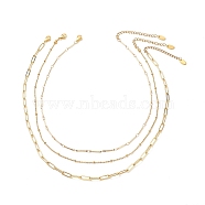 3Pcs 3 Style Brass Bar Link & Paperclip & Satellite Chain Necklaces Set for Men Women, Golden, 15.75~17.52 inch(40~44.5cm), 1Pc/style(NJEW-JN04031)