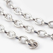 Iron Cable Chains, Unwelded, with Spool, Flat Oval, Platinum, 4x4x1mm, about 328.08 Feet(100m)/roll(CH-R022-4x4mm-P)