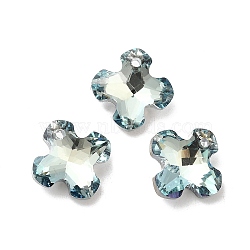 Electroplated Glass Pendants, Back Plated, Faceted, Clover Charms, Light Blue, 14x14x6mm, Hole: 1.2mm(EGLA-M029-01-05)