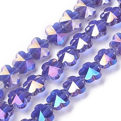 Electroplate Glass Beads Strands, Faceted, Flower, AB Color Plated, Medium Purple, 9.5~10x6~6.5mm, Hole: 1mm, about 25pcs/strand, 9.25 inch(23.5cm)(EGLA-J148-A-AB03)