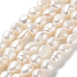 Natural Cultured Freshwater Pearl Beads Strands, Two Side Polished, Grade 7A, Seashell Color, 9~10x9~10x7~8mm, Hole: 0.6mm, about 36~37pcs/strand, 14.96''(38~38.5cm)(PEAR-Z002-22)