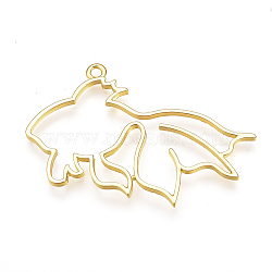 Rack Plating Alloy Open Back Bezel Pendants, For DIY UV Resin, Epoxy Resin, Pressed Flower Jewelry, Cadmium Free & Nickel Free & Lead Free, Goldfish, Real 18K Gold Plated, 35~36x59~61x2mm, Hole: 2mm(PALLOY-Q351-54G-FF)