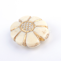 Flower Plating Acrylic Beads, Golden Metal Enlaced, Beige, 20x15.5x6.5mm, Hole: 2mm(X-PACR-Q102-36A)