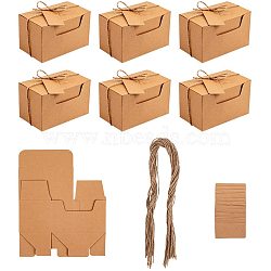 Kraft Paper Gift Box, Wedding Decoration, Baby Shower Candy Packaging Box, Cartons Chocolate Wedding Party Gifts For Guests, with Hemp Rope, BurlyWood, 10x6x6cm, Rope: about 54.3x1cm, Tap: 5x2.4cm(CON-NB0001-04)